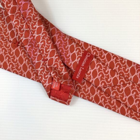 Christian Lacroix Red Scroll Geometric Pattern Men's Silk Tie - Picture 5 of 5